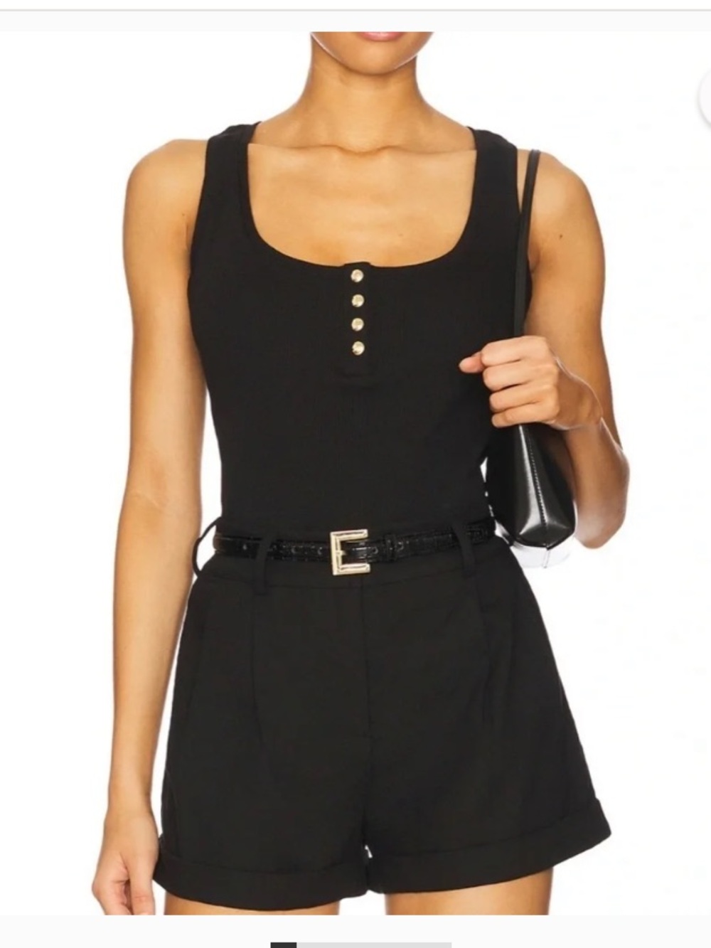 Anine Bing Black Ribbed Tank Yop with Gold Buttons
